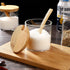 UPKOCH 2pcs Condiment Spice Jars Glass Condiment Seasoning Container Pots with Spoon Wood Lids Storage Canister for Kitchen