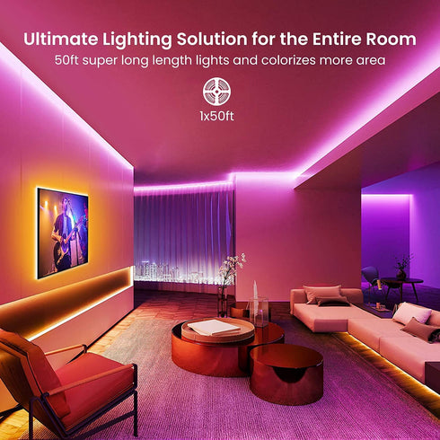 Gupup WiFi Led Lights 50ft,Tuya Smart App Controlled Led Strip Lights,Work with Alexa and Google Assistant Devices,Sound Activated Light Strip,Music Sync,Color Changing Led Lights(APP+Remote+Voice)
