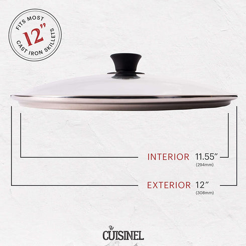Glass Lid - 12"-inch/30.48-cm/308mm - Compatible with Lodge - Fully Assembled Tempered Replacement Cover - Oven Safe for Skillet Pots Pans: Universal for all Cookware: Cast Iron, Stainless, Non-Stick
