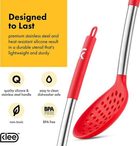 Klee 11-Piece Nonstick Silicone Cooking Utensil Set with Stainless Steel Handles (Red)