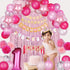 EAF 1st Birthday Girl Decorations 78PCS Pink 1st Birthday Decorations for Girl with Pink Tinsel Curtain, 12 Months Photo Banner, 1st Birthday Highchair Banner, I AM ONE and Happy Birthday Banner