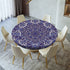 Navy Blue Kaleidoscope Flowers Fitted Tablecloth Round, Bohemian Style Elastic Edge Table Covers, Indoor Kitchen Dinning Room or Outdoor Picnic Party Dining Tables Decoration, Fits Tables 28" to 32"