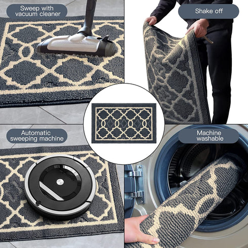Ymonlia Indoor Door Mat,32" x20Front/Back/Outdoor Mat Rubber Backing,Non-Slip Absorbent Entryway Resist Dirt Rug,Machine Washable Floor Doormats for Home,Entrance,Kitchen(Dark Grey)