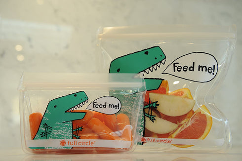 Full Circle ZipTuck Kids Reusable Plastic Food and Storage Bag, Lunch Set, Dinosaur