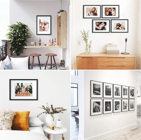 HappyHapi 12x16 Inch Picture Frames, Set of 2 Wooden Picture Frames, 8.5X11 with Mat or 30x40cm (15.83x11.89in) without Mat, Wall Decorations for Photos, Diplomas, Certificates, Paintings