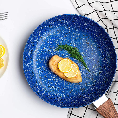 MICHELANGELO Small Frying Pan with Lid, 8 Inch Frying Pan with 100% APEO & PFOA-Free Stone-Derived Nonstick Interior, Stone Frying Pan, Small Egg Pan 8 Inch, Granite Frying Pan Nonstick - 8 IN