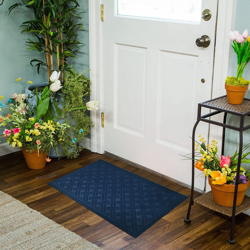 E-view Non-Slip Entrance Doormats - Washable Front Back Door Mat with Rubber Back, Waterproof Low-Profile Indoor Outdoor Welcome Rug (Blue)