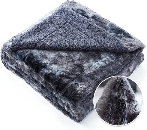 EHEYCIGA Faux Fur Sherpa Blanket Throw, Grey Tie-dye Fuzzy Plush Fluffy Soft Sherpa Fleece Throw Blanket for Sofa, Couch and Bed- 50x65 Inches
