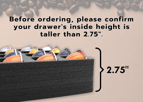 Polar Whale Coffee Espresso Capsule Drawer Organizer Tray Insert Compatible with Nespresso Vertuo VertuoLine for Kitchen Home Office Waterproof Washable Black Foam 21 Compartment 10.9 x 14.9 Inches