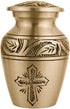 Bronze Cross Beautiful Small Mini Keepsake Urn for Human Ashes - Qnty 1 - With Velvet Bag