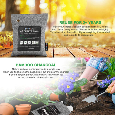 Bamboo Charcoal Air Purifying Bag(4 Packs*200g & 4 Hooks),Activated Charcoal Bags Odor Absorber-Nature Fresh Air Purifier,Closet Deodorizer Freshener,Odor Eliminator for Home,Car,Pet,Basement.