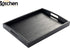 mdaKitchen Serving Tray with Handles and Non-Slip Mat, Wood Large Black Rustic Butler Rectangle Tray for Breakfast in Bed, Ottoman Food Coffee Tea Table Tray for Eating 17" x 13" x 2" (Red)