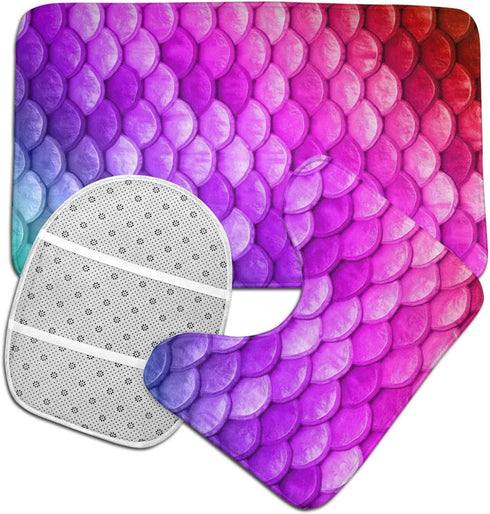 Bathroom Rugs Sets 3 Piece Non Slip Absorbent Bathroom Rugs and Mats Sets-Colorful Rainbow Mermaid Fish Scales