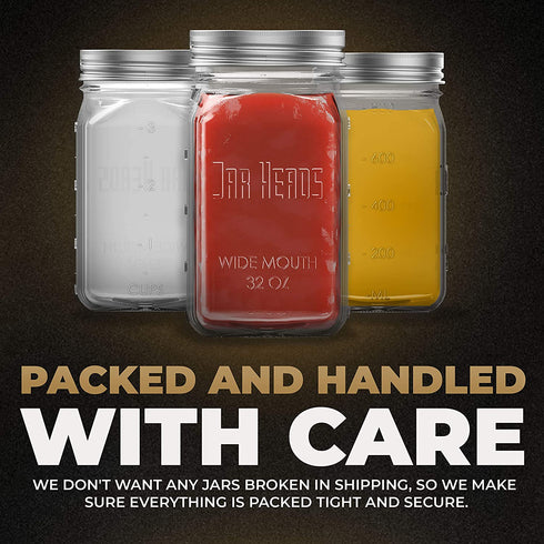 Jar Heads Canning Jars Wide Mouth - 4 Pack 32 oz Mason Jars - Wide Mouth Mason Jars - Large Mason Jar Glasses - Mason Jars 32 oz Wide Mouth - Quart Mason Jars - Wide Mouth Mason Jars 32 oz with Lids