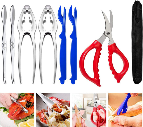 Crab and Lobster Tools - Crab Leg Crackers and Picks Set, Picks Knife for Crab, Shellfish Scissors Nut Cracker, Stainless Steel Seafood Utensils Crackers & Forks Cracker