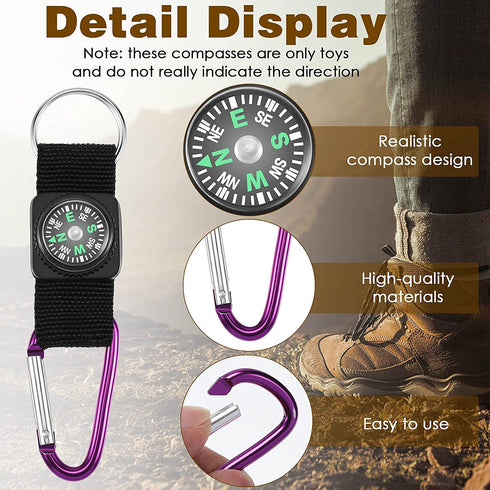 28 Pieces Compass Keychain Belt Clips Toy Compass Metal Buckle Keychains Mini Compass Keychain Clip Outdoor Boys Girls Toy Adventure Camping Party Favors Accessories for Scouts Present