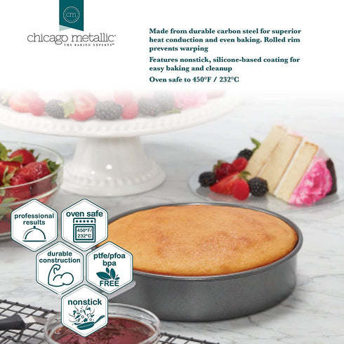 Chicago Metallic Professional Non-Stick Round Cake Pan, Gray,8-Inch