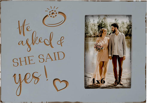 Wedding Engagement Gifts for Women Bride to Be - Lovers Engraved Picture Frame 4x6 Inches - He Asked and She Said Yes
