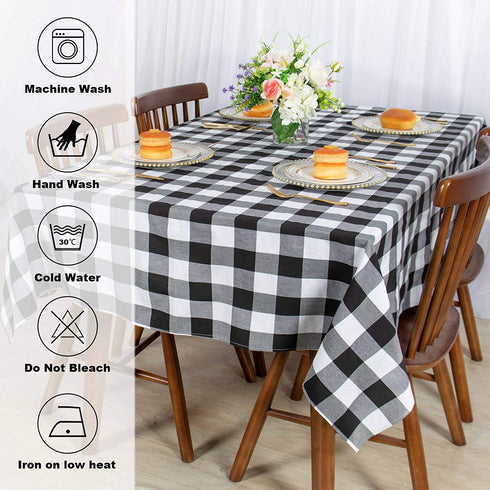 Checked Tablecloth Rectangle 54x80-Inch Black and White Buffalo Plaid Tablecloth Washable Check Table Cover Gingham Tablecloth for Dining Room Rustic Lattice Tablecloth Table Linen Christmas