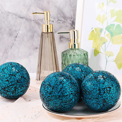 6 Pieces 4 Inch Mosaic Sphere Balls Decorative Glass Balls Decorative Orbs Table Centerpiece Balls Round Glass Ball Bowl Filler for Bowls Vases Dining Coffee Table Decor (Blue)
