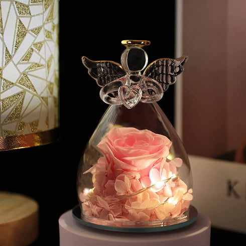 Sacredyna Birthday Gift for Grandma Mom, Preserved Real Rose, LED Angel Figurine Gift for Women Christian, Memory Gift
