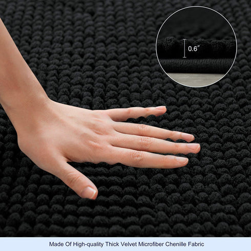 subrtex Bathroom Rugs Chenille Bath Rug Soft Short Plush Bath Mat Soft Shower Mat Water Absorbent Shower Mat Quick Dry Machine Washable(Black,16" x 24")