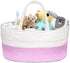 Baby Diaper Caddy Organizer Basket for Changing Table - Large Compact and Portable Woven Cotton Rope and Canvas Nursery Basket with 3 Divisions - Unisex Stylish GrayWhite - 14x8.5x7 Inches