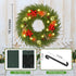 YoleShy Pre-lit Christmas Wreath for Front Door with Hanger 18" Battery Operated Christmas Wreath with Lights Red Berry Pine Cone Candy Cane, Christmas Decorations for Window, Wall Decor, Fireplace