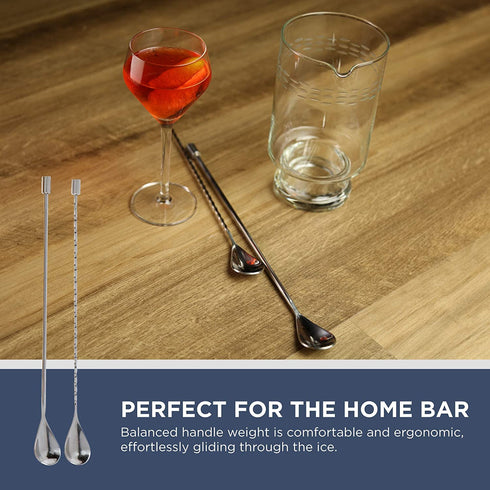Heavyweight Bar Spoons - Set of two. (One Spiral & one Smooth Handle) Professional Quality Barspoons