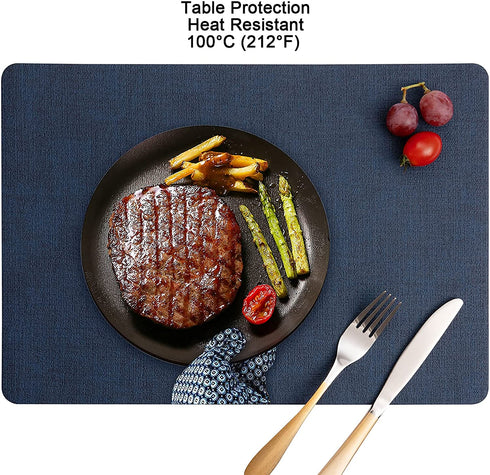 Myir JUN Placemats Washable, Place Mats Faux Leather Double Side , Placemat Easy to Clean Heat Resistant, Table Mat Waterproof Stain Resistant Wipeable , Anti-Slip Table Mats Set of 4 (Grey/Blue)