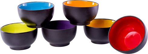 Klikel 6 Pack of Soup Bowls - Dishwasher And Microwave Safe Ceramic Bowl Set - Black With Color Inside - Large 18oz - 5 1/2 Inch Round
