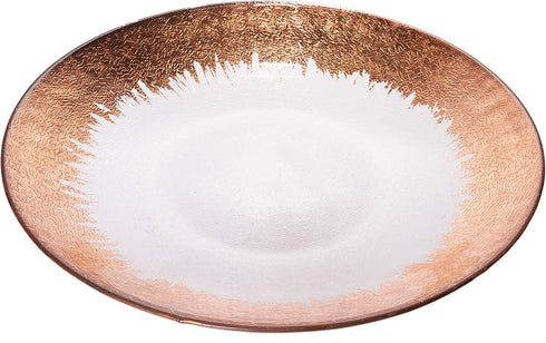 Brushed Copper Fire Rim Clear Textured Glass Dinner Plate Platter Dish - 10.5"