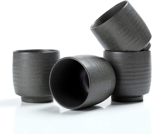 TEANAGOO Pottery Chinese Tea Cup Tea Cup, 5.8 Oz, Junware, TC03 Grey, 4 Pcs/box, Occupied Japan Tea Cups Porcelian Asian Tea Cups No Handles Japanese Tea K Cups