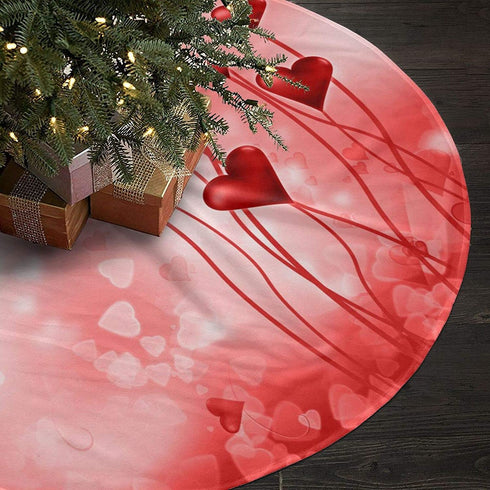 Valentines Day Heart Shape Balloon Romantic Love Christmas Tree Skirt,36 Inch Xmas Tree Skirt for Christmas Decorations Indoor Outdoor