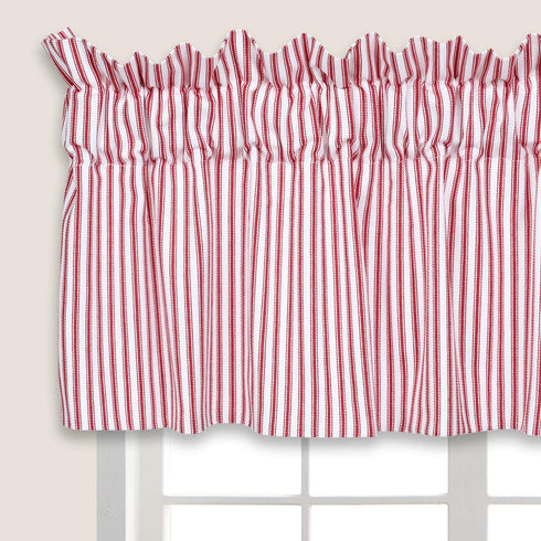 Cackleberry Home Red and White Ticking Stripe Valance Curtain Woven Cotton Lined 54 Inches W x 17 Inches L