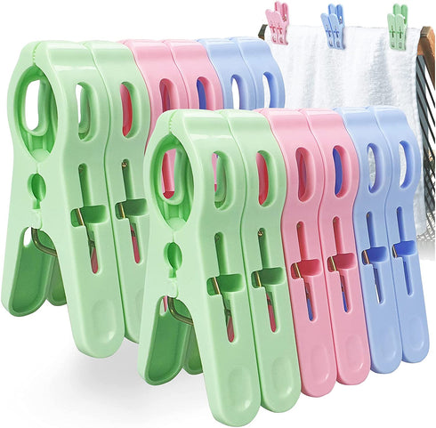 Beach Towel Clips Chair Cruise Holder - Fashion Colors Plastic Quilt Hanging Clamps Jumbo Size 12 Pack for Pool Loungers Clothes Blanket Swimsuits,Curtains