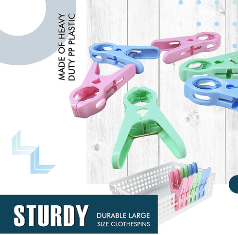 Beach Towel Clips Chair Cruise Holder - Fashion Colors Plastic Quilt Hanging Clamps Jumbo Size 12 Pack for Pool Loungers Clothes Blanket Swimsuits,Curtains