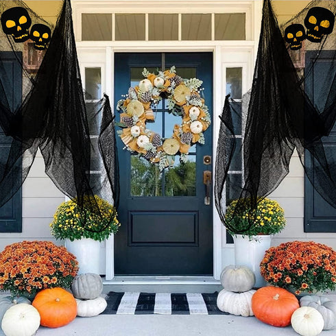 Yunfan 9.84yards x 79" Halloween Creepy Cloth + Spider Web Halloween Decorations Outdoor Indoor Party Yard Spooky Backdrops Decor Supplies for Garden,Doorways,Haunted House,Windows,Home