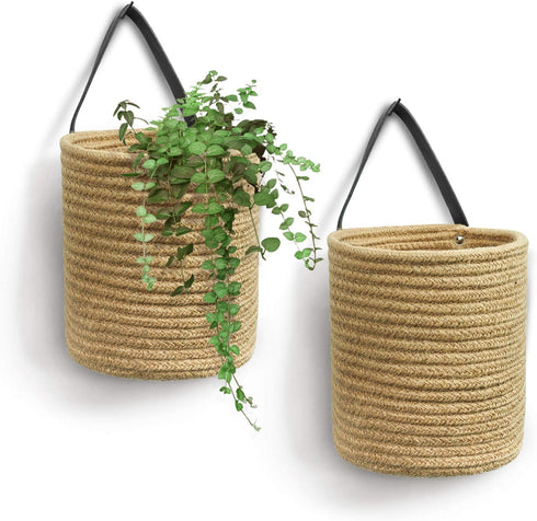 Goodpick 2pack Jute Hanging Basket - 7.87" x 7" Small Woven Fern Hanging Rope Basket Flower Plants Wall Basket Decor Set Boho