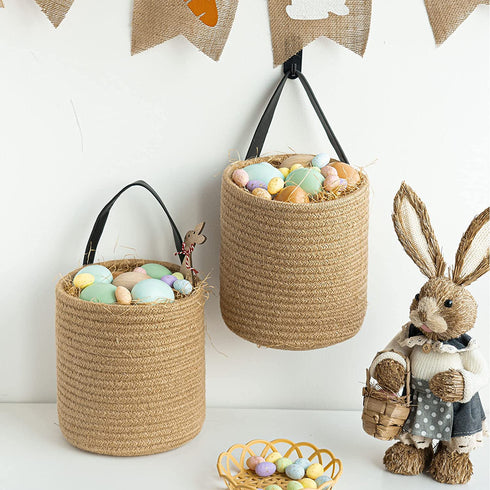 Goodpick 2pack Jute Hanging Basket - 7.87" x 7" Small Woven Fern Hanging Rope Basket Flower Plants Wall Basket Decor Set Boho