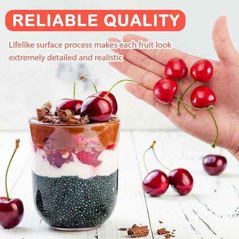Fake Cherries Artificial Cherry Decorations Simulation Cherries Fruit Cherries Fruit Cherry Fake Fruit Model for Party Decor Home Kitchen Cabinet Photography Prop Cognitive Toy (50 Pieces)