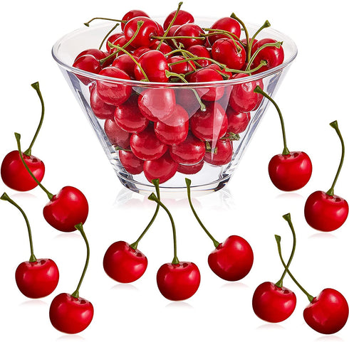 Fake Cherries Artificial Cherry Decorations Simulation Cherries Fruit Cherries Fruit Cherry Fake Fruit Model for Party Decor Home Kitchen Cabinet Photography Prop Cognitive Toy (50 Pieces)