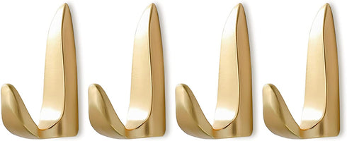 Gold Wall Hooks Coat Hooks 4 Pack Towel Hooks for Bathrooms Heavy Duty Hanging Robe Hooks, Gold Single Hooks for Bathroom Kitchen Garage Home Hotel
