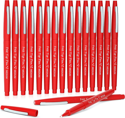 Lelix Felt Tip Pens, 15 Red Pens, 0.7mm Medium Point Felt Pens, Felt Tip Markers Pens for Journaling, Writing, Note Taking, Planner, Perfect for Art Office and School Supplies
