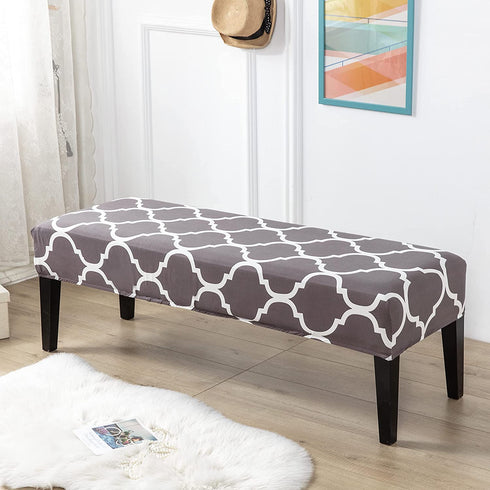 Dining Room Bench Covers Stretch Spandex Upholstered Bench Slipcover Thicker Printed Non Slip with Security Straps Rectangular Bench Protector for Bedroom Living Room,Dark Gray