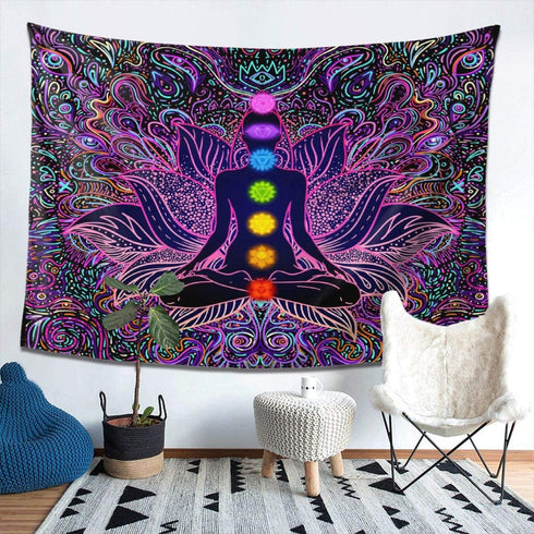 Seven Chakra Tapestry - Bohemian Mandala Spiritual Tapestries Yoga Meditation Wall Hanging Boho Studio Room Art Home Decoration Gift Bedroom Decor Living Room Divider Door Curtain Balcony Sheer 78.7" × 59.1"