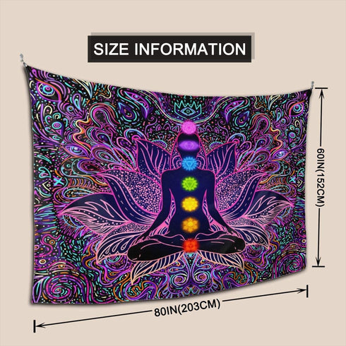 Seven Chakra Tapestry - Bohemian Mandala Spiritual Tapestries Yoga Meditation Wall Hanging Boho Studio Room Art Home Decoration Gift Bedroom Decor Living Room Divider Door Curtain Balcony Sheer 78.7" × 59.1"