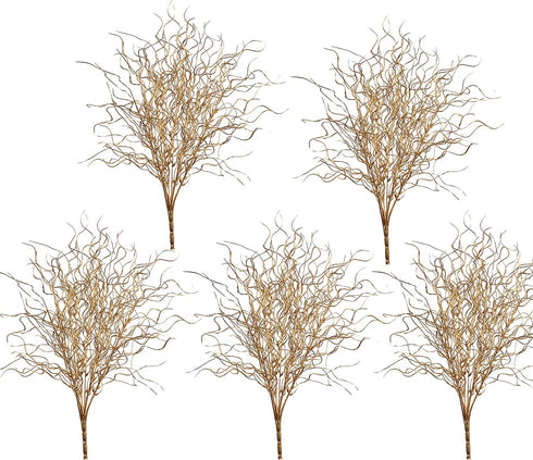 Firlar 5 PCS Gold Sparkle Curly Ting Branch, 21in Glitter Ting Vase Filler Wedding Bouquet Artificial Floral Flower Stub Stem for DIY Bride Bouquet, Wedding Party Table Centerpiece Decor