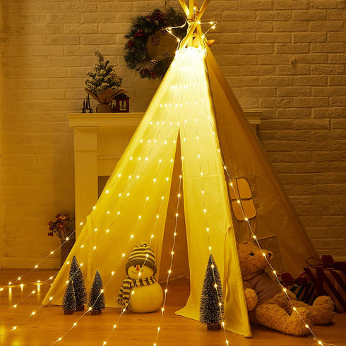 Christmas Decorations Star String Lights, 290 LED Waterfall Tree Lights with 11" Topper Star Christmas Lights Indoor Outdoor Decorative for Wedding Yard Party Home Holiday Decor (Warm White)