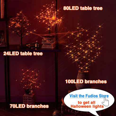 Fudios Halloween Lighted Branches with Timer 100L Orange Fairy Lights 35IN, Artificial Black Branch Lights for Halloween Battery Operated Home Decor Indoor Outdoor Use
